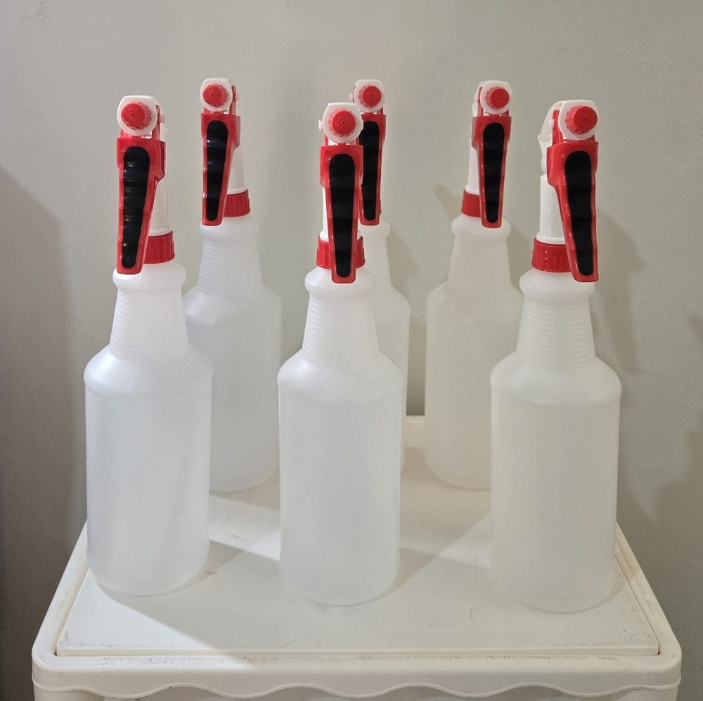Set of 6 Red and White Spray Bottles